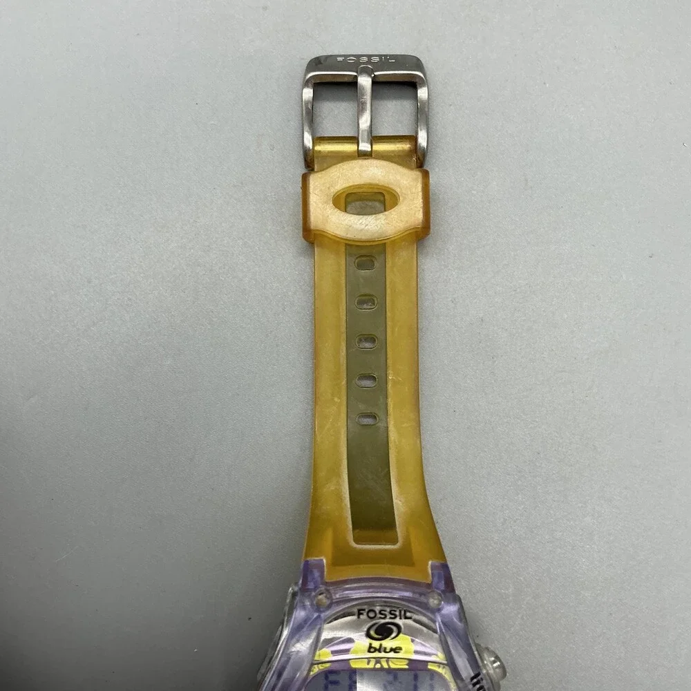 Vintage Fossil Blue DQ-1089 Womens Watch 33mm Digital Purple Yellow New Battery